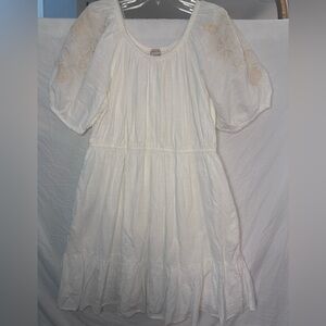 Knox Rose Boho White Embroidered Puff Sleeve Mini Dress XL Pockets